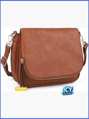 Small Crossbody Bag with Flap and Multi Pockets in Faux Leather